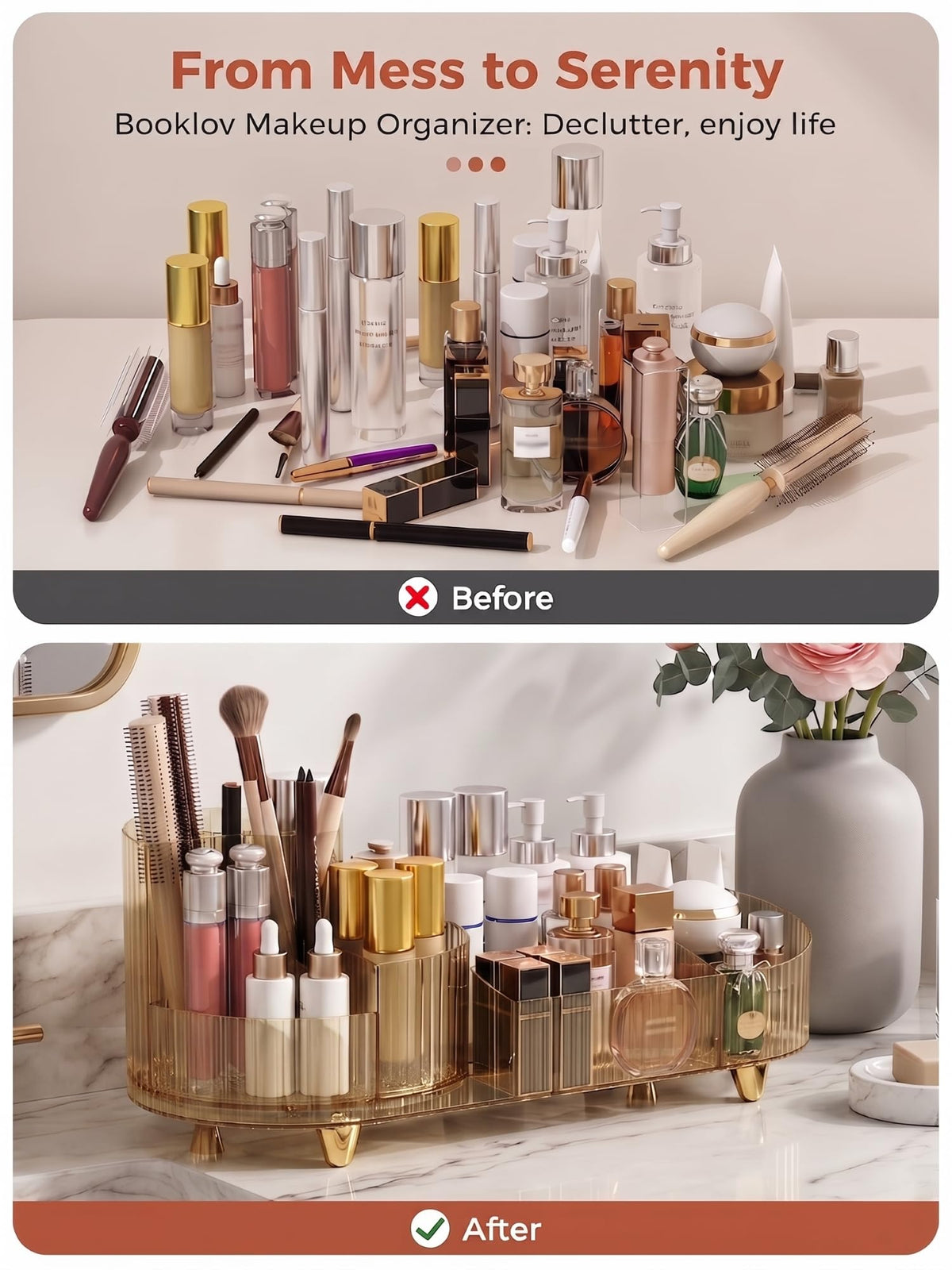 Booklov filled compartments with brushes and lipsticks for order