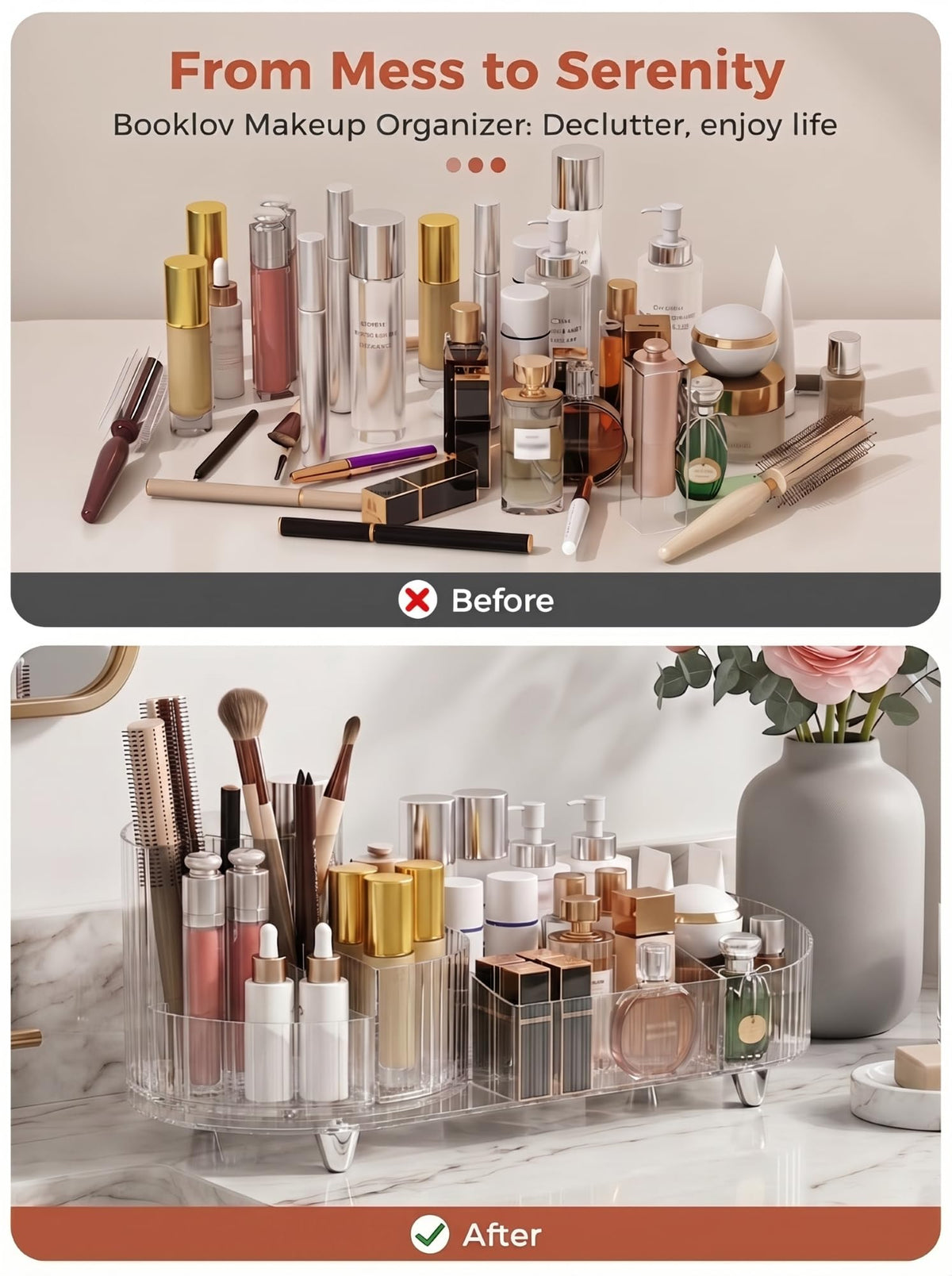 Booklov on a styled vanity showing organized products and aesthetic appeal
