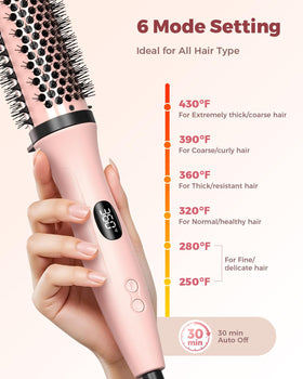 Lifestyle shot of Bopcal creating a polished blowout finish with glossy, frizz-free hair