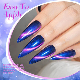 born pretty applied on model fingers showing finished manicure and striking shimmer benefit