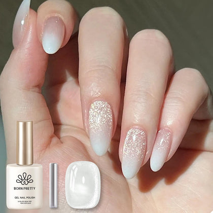 born pretty front bottle showing 15ml magnetic gel and glossy finish benefit