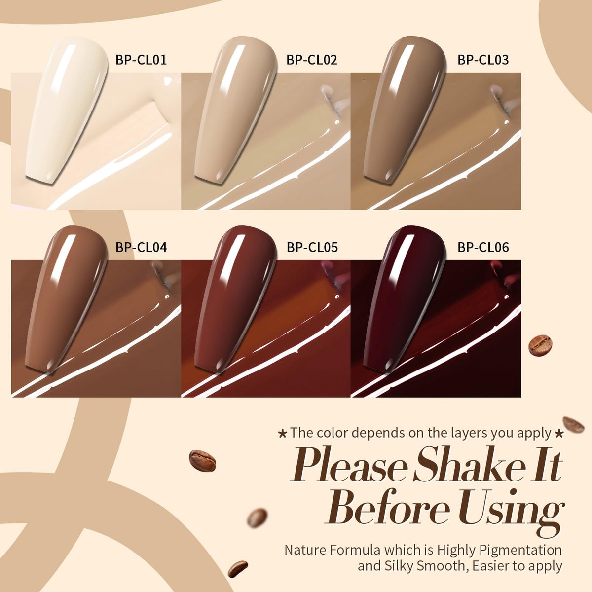 Born Pretty color swatch row on fan board illustrating shade range benefit: easy shade selection