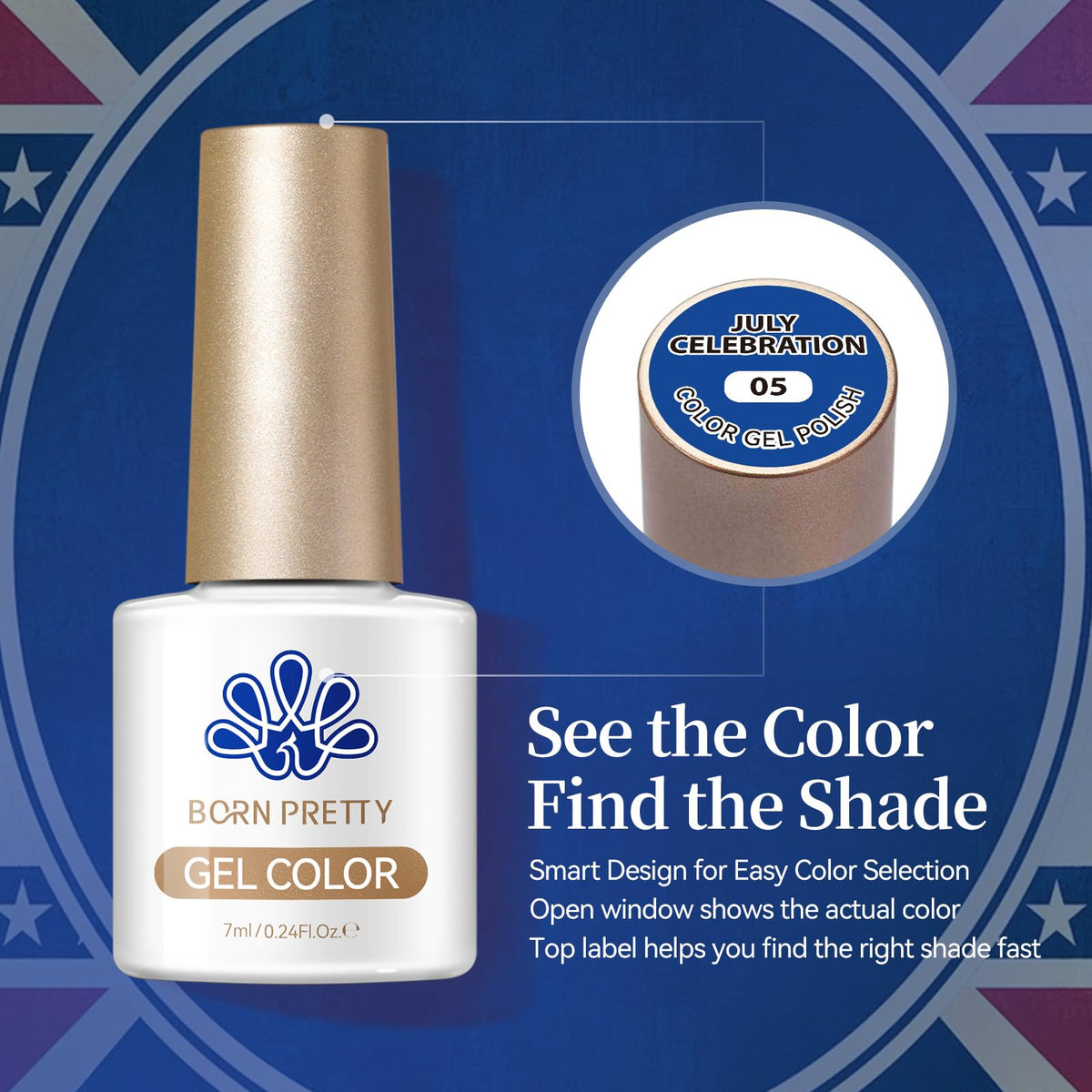 Born Pretty finished patriotic manicure outdoors showing long-lasting gloss