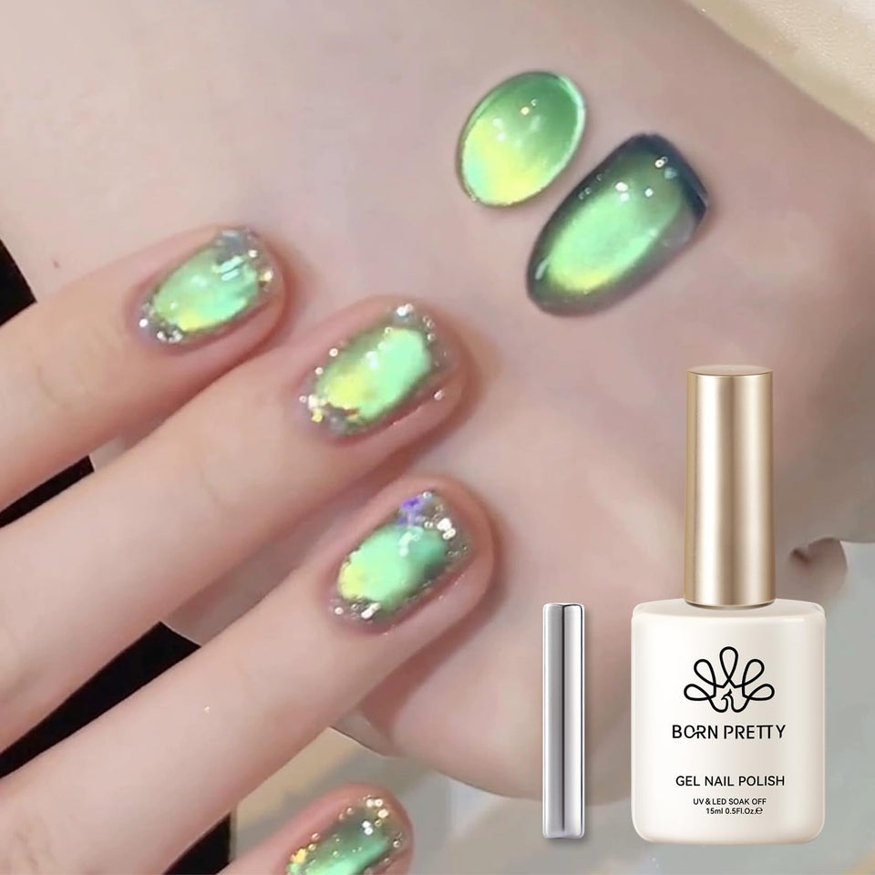 Born Pretty front bottle green cat-eye showing glossy finish benefit