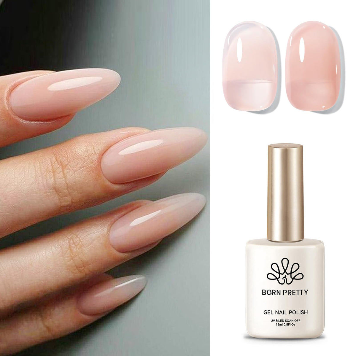 BORN PRETTY front bottle showing nude jelly polish and branding benefit natural finish