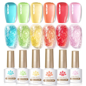 Born Pretty front packaging showing six pastel jelly gel bottles and vibrant benefit