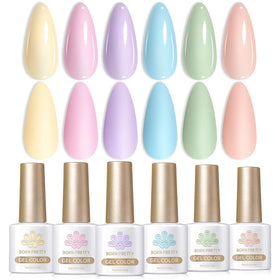 Born Pretty front packaging showing six pastel gel polish bottles and vibrant presentation