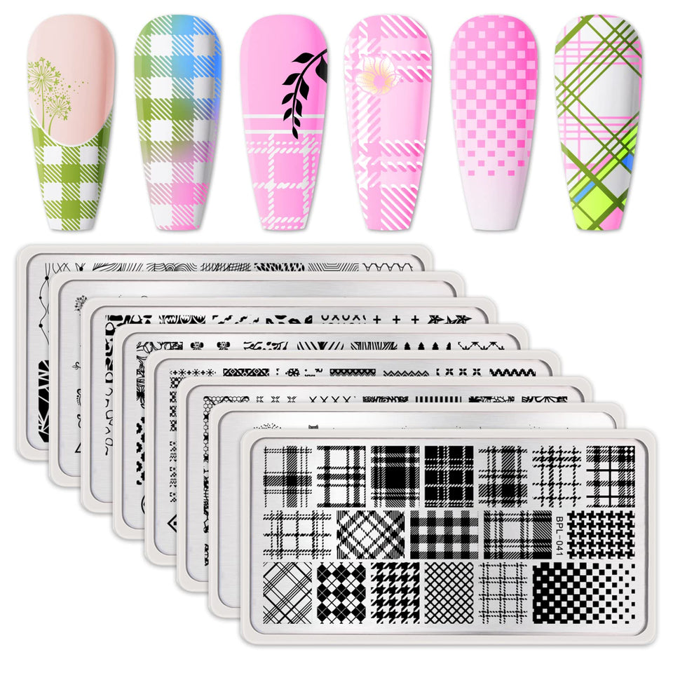 Born Pretty front packaging showing all eight stamping plates and variety