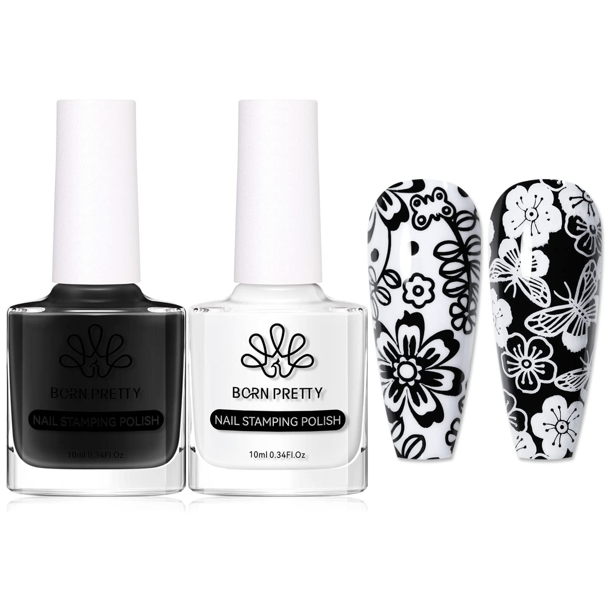 BORN PRETTY front packaging showing white and black bottles for clear stamping
