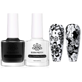 BORN PRETTY front packaging showing white and black bottles for clear stamping