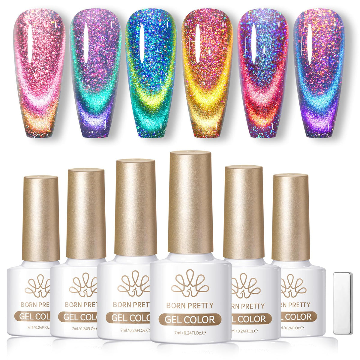 Born Pretty front packaging showing six colorful bottles and set benefit