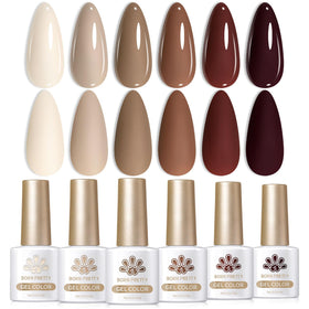 Born Pretty front packaging showing six nude brown bottles and neat display benefit: clear product overview