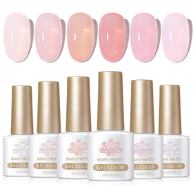 Born Pretty front packaging showing six jelly pink gel bottles and kit benefits