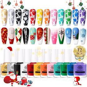 Born Pretty front packaging showing 12 stamping polish bottles and branding benefits