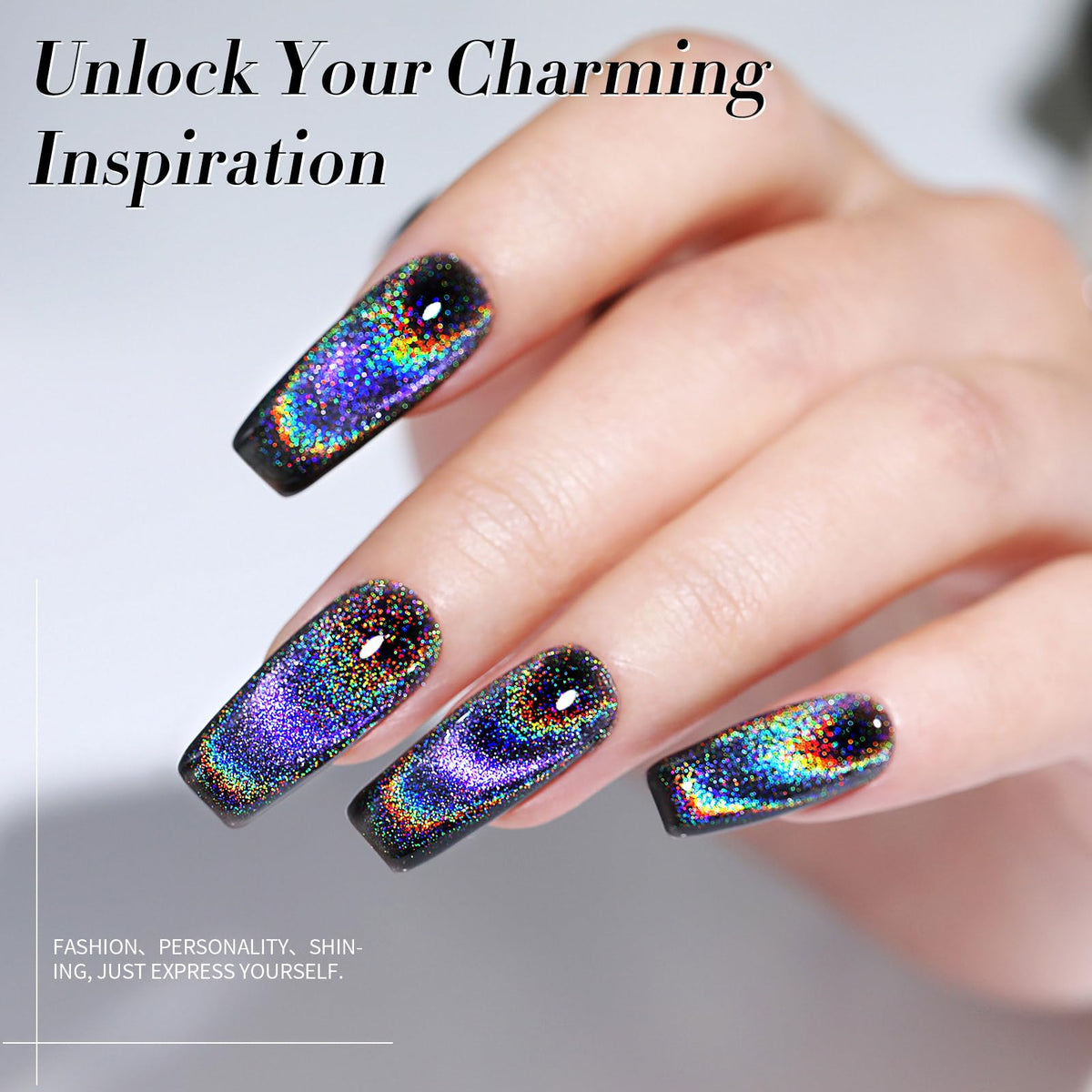 Born Pretty holographic rainbow swatch reflecting multicolor shimmer under light