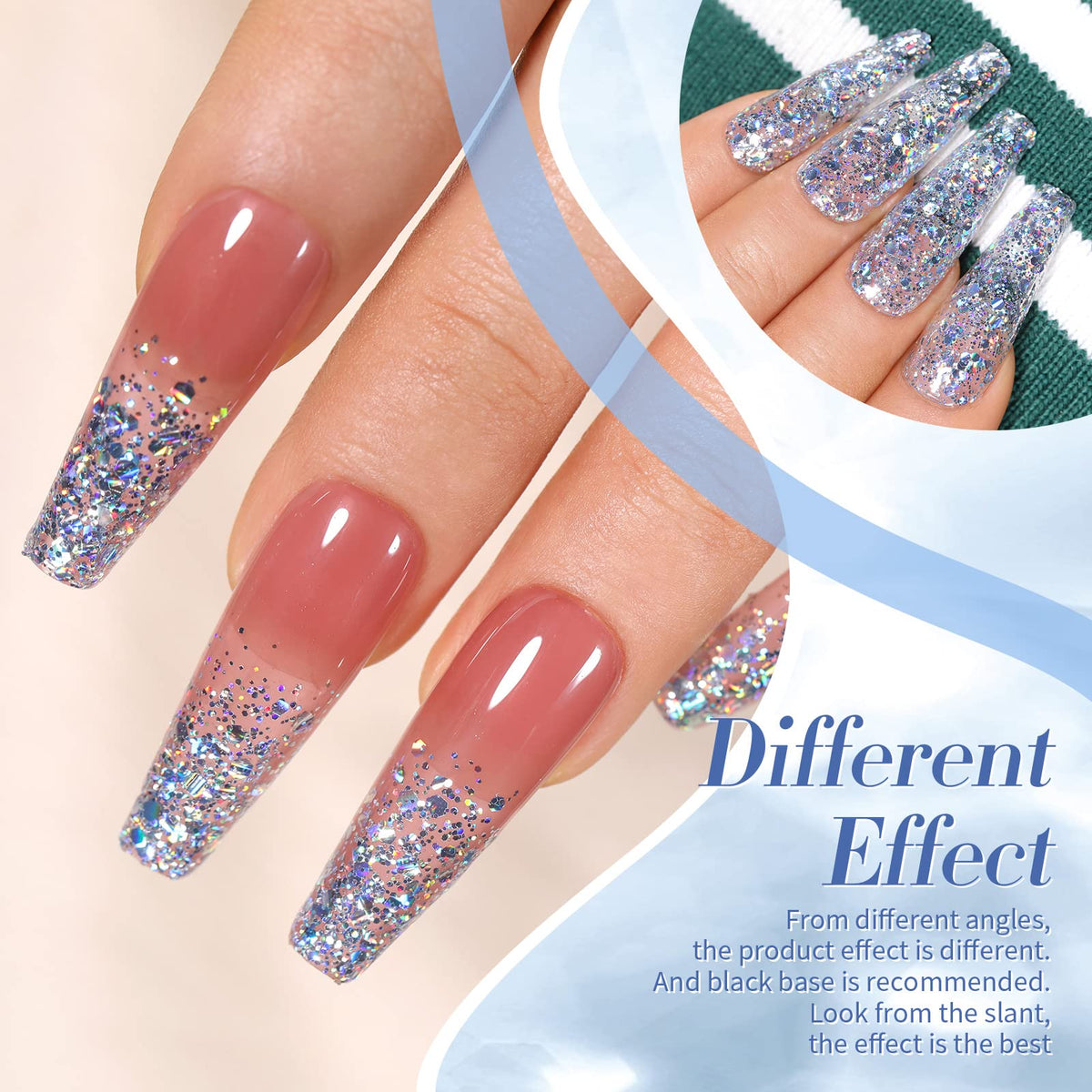 Born Pretty layered over dark polish demonstrating dramatic holographic depth