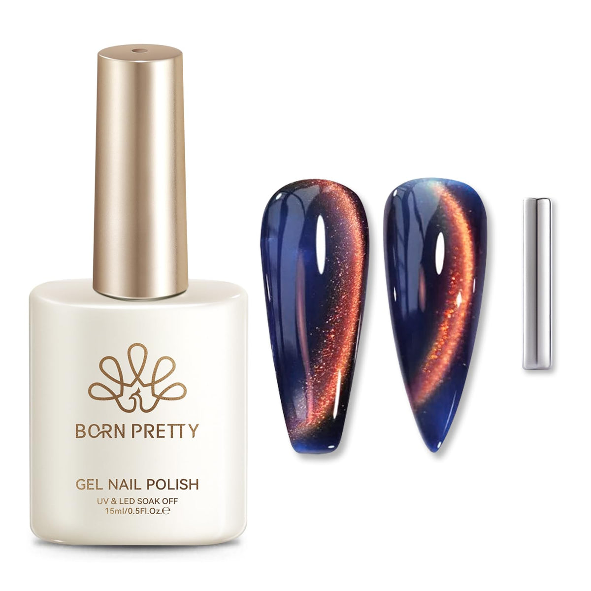 Born Pretty lifestyle shot of finished cat-eye nails showing dramatic multicolor shine