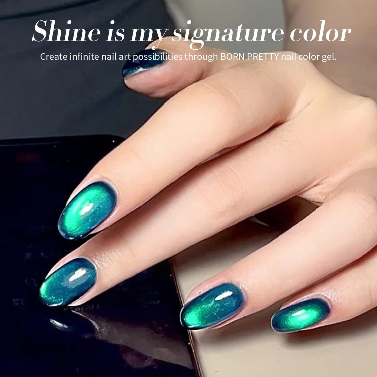 BORN PRETTY manicure staged in a lifestyle scene showing wearable nail art