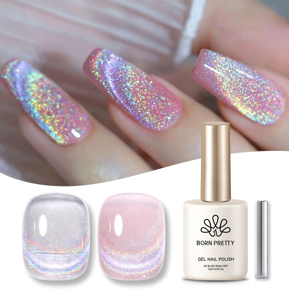 Born Pretty front bottle view showing silver holographic shine and easy application