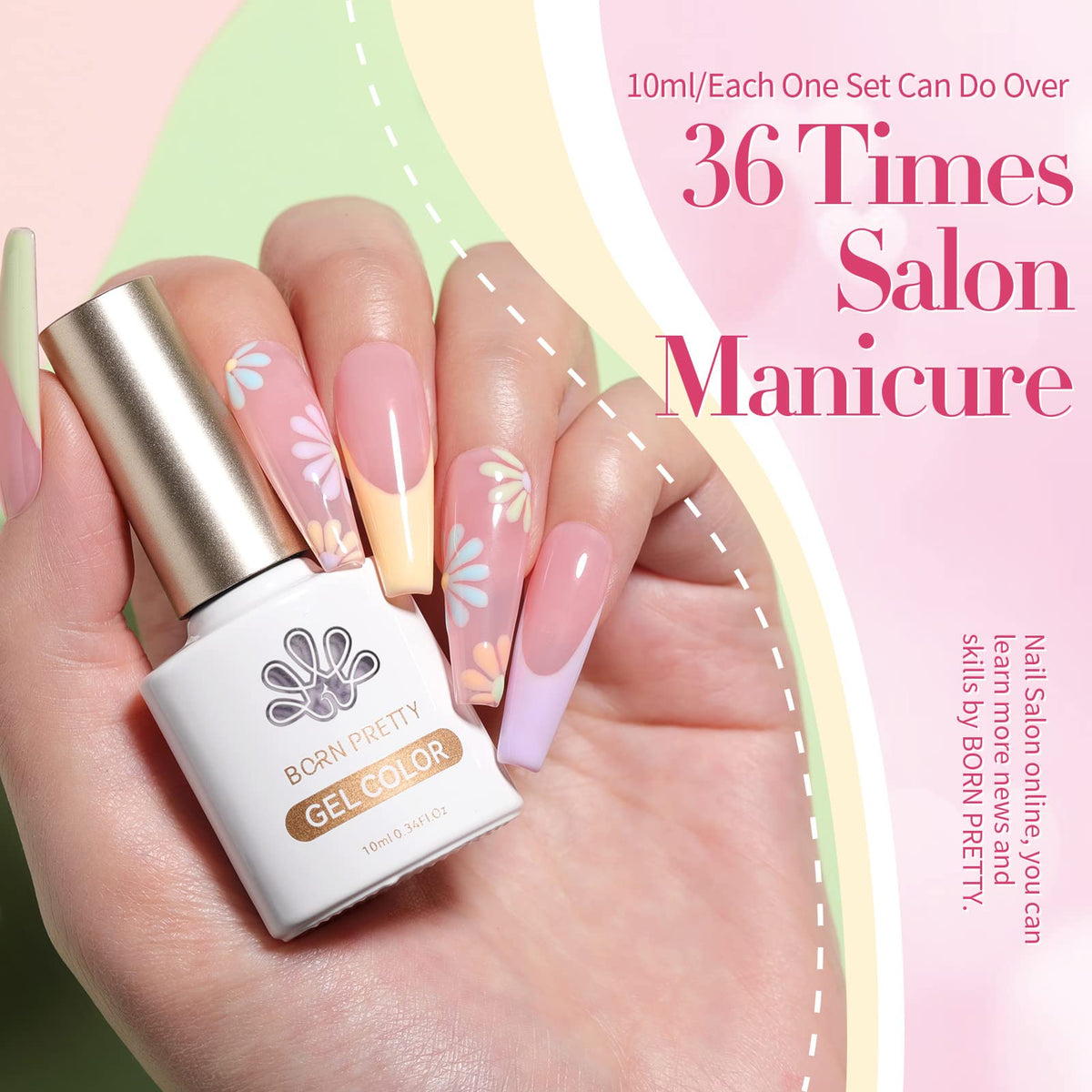 Born Pretty manicure on model hand showcasing glossy pastel finish and everyday style