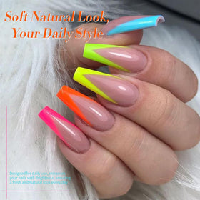 Born Pretty in-use photo hot pink manicure with neon polish cured under LED