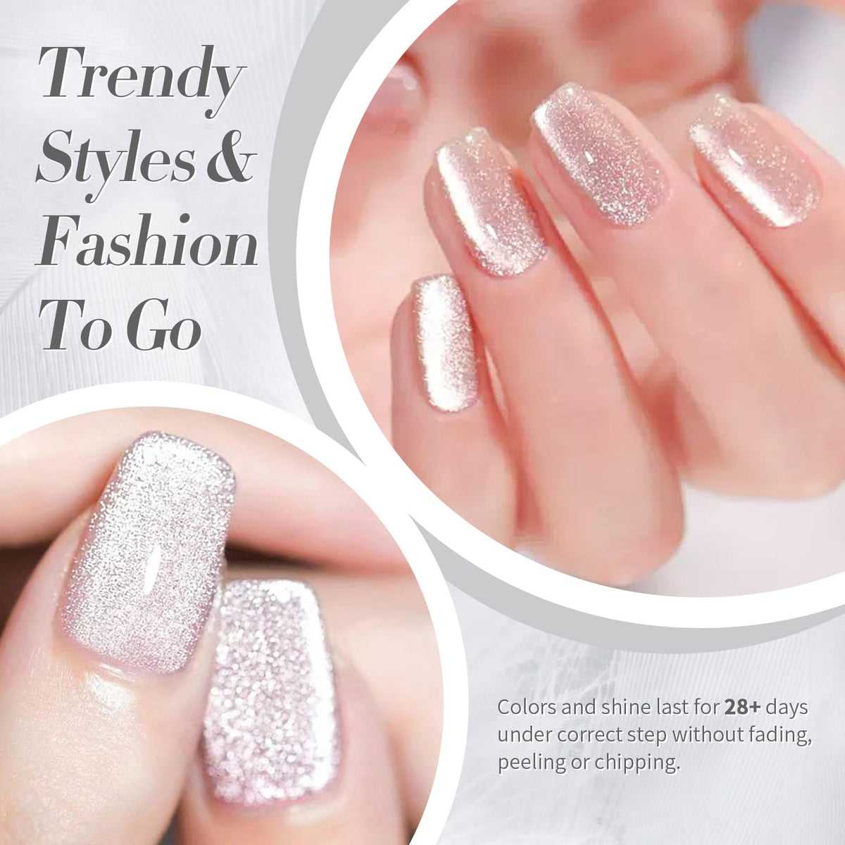Born Pretty nail swatches on hand showing reflective holographic stripes for striking nails
