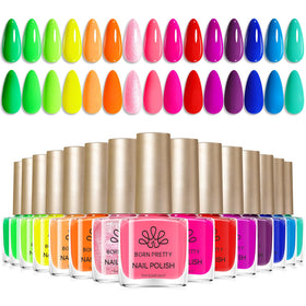 Born Pretty front packaging showing 15 neon polish bottles and kit benefit