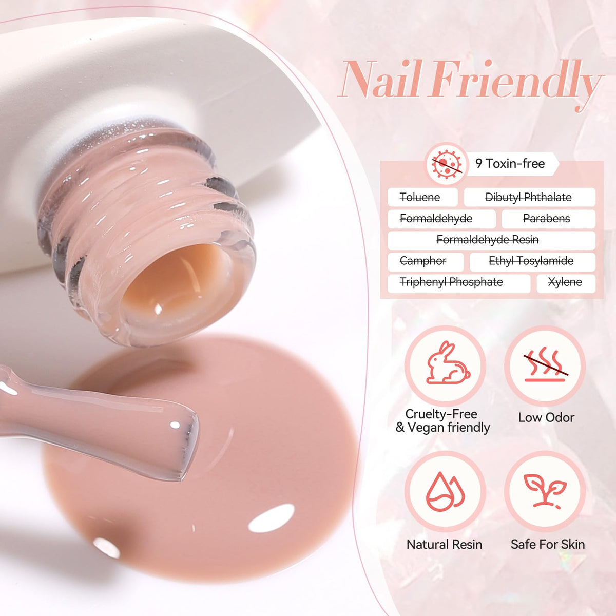 BORN PRETTY packaging label closeup showing ingredients and low-odor reassurance