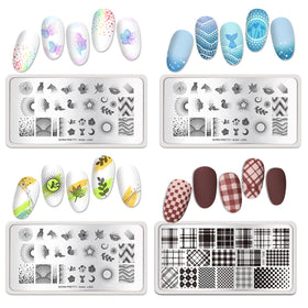 Born Pretty plates in use demonstrating stamping transfer on a nail