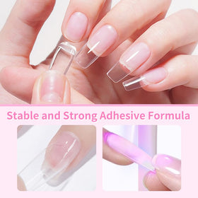 Born Pretty glue being applied to press-on nail on a hand, demonstrating secure adhesion