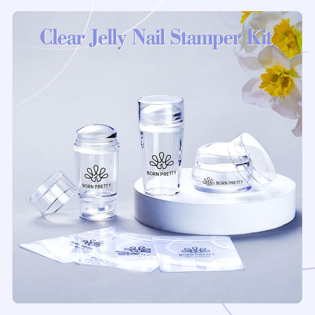 Born Pretty stamper next to a finger to demonstrate scale and fit