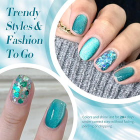 Born Pretty nail tip swatch showing Blue Melbourne cat-eye stripe and reflective sparkle