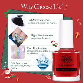 Born Pretty polish used with stamper illustrating quick pick-up and transfer