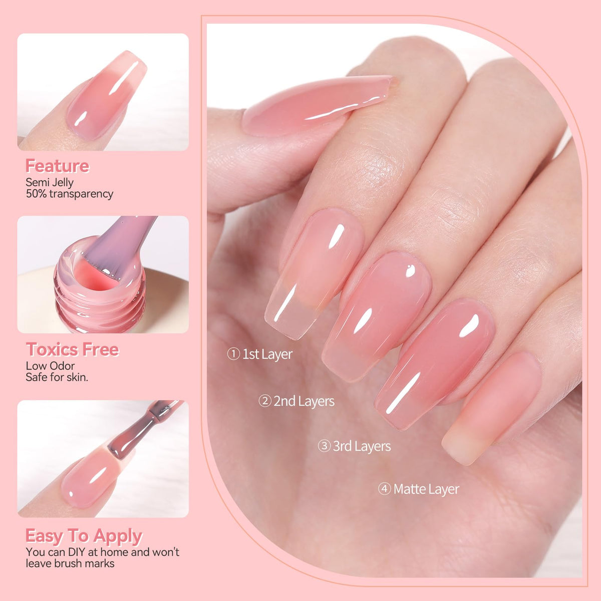 Born Pretty Valentine's-themed manicure using the jelly pink shades for romantic nails