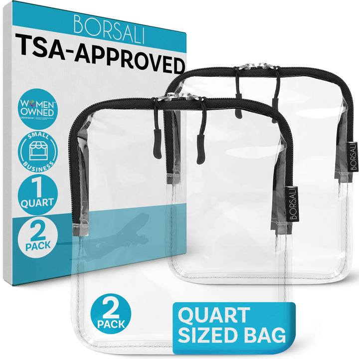 BORSALI clear toiletry bag front view shows compliant travel organization