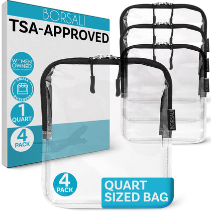 BORSALI front view clear quart pouch shows TSA compliance and quick access