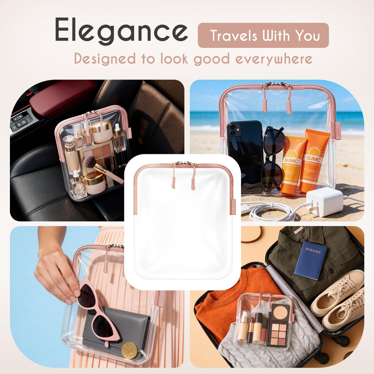 BORSALI pouch inside carry-on luggage for neat, visible storage