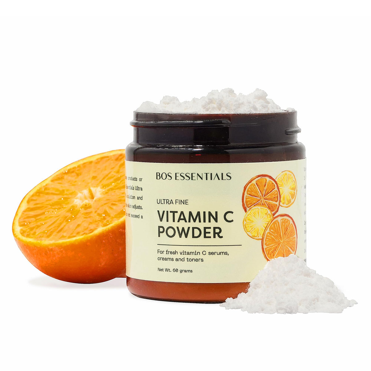Bos Essentials label and ingredient list highlighting pure ascorbic acid benefit