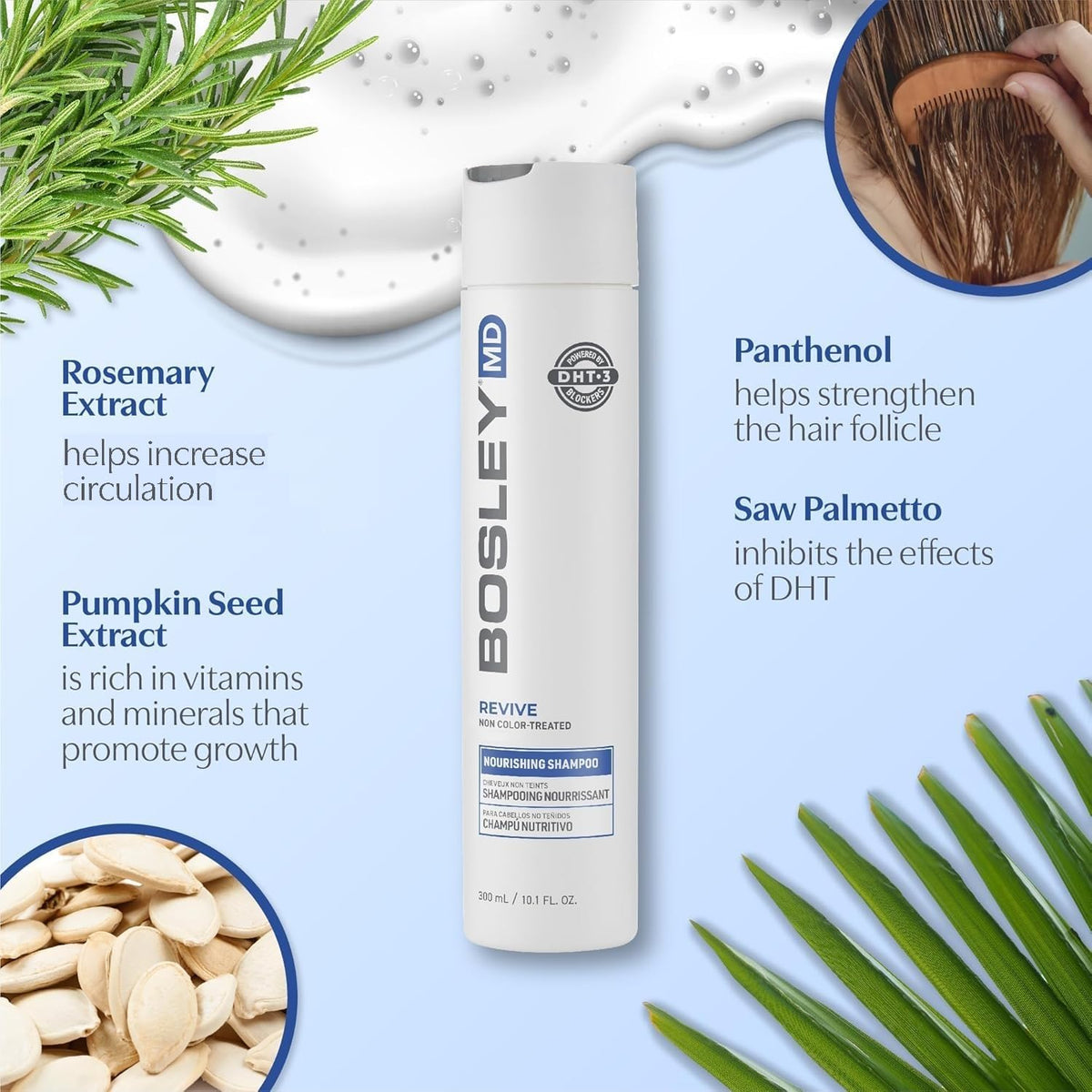 BosleyMD BosRevive saw palmetto and pumpkin seed close-up highlighting DHT-support