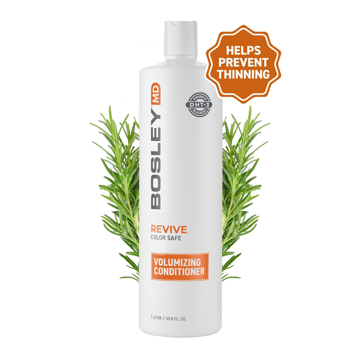BosleyMD BosRevive 33.8 oz next to hand illustrating large, value-size benefit