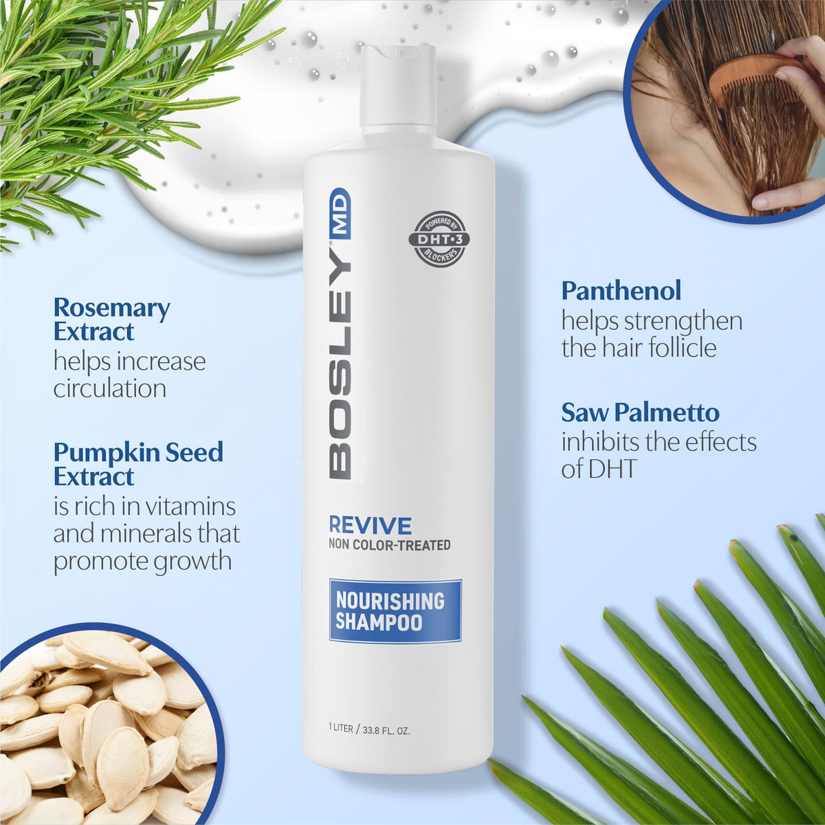 BosleyMD shampoo lather texture in hand demonstrating gentle yet effective foam
