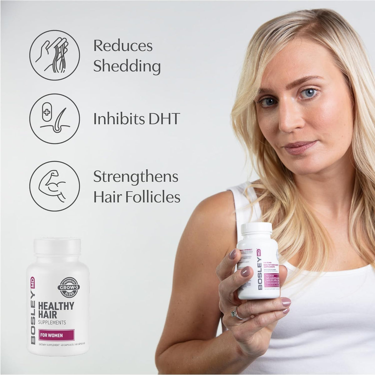BosleyMD capsules in hand to show size and daily-dose scale benefit