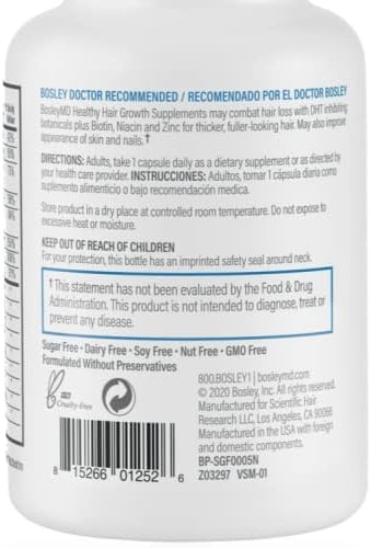 BosleyMD supplement label and nutrition facts displaying active vitamins and minerals