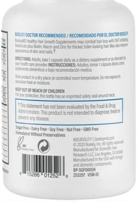 BosleyMD supplement label and nutrition facts displaying active vitamins and minerals
