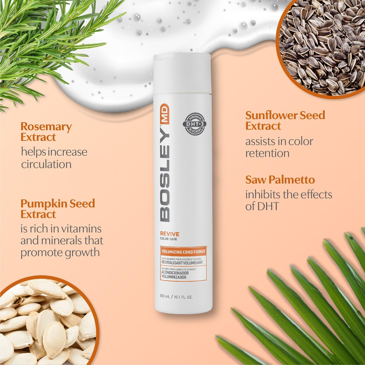 BosleyMD applied in shower to mid-lengths illustrating gentle daily conditioning benefit