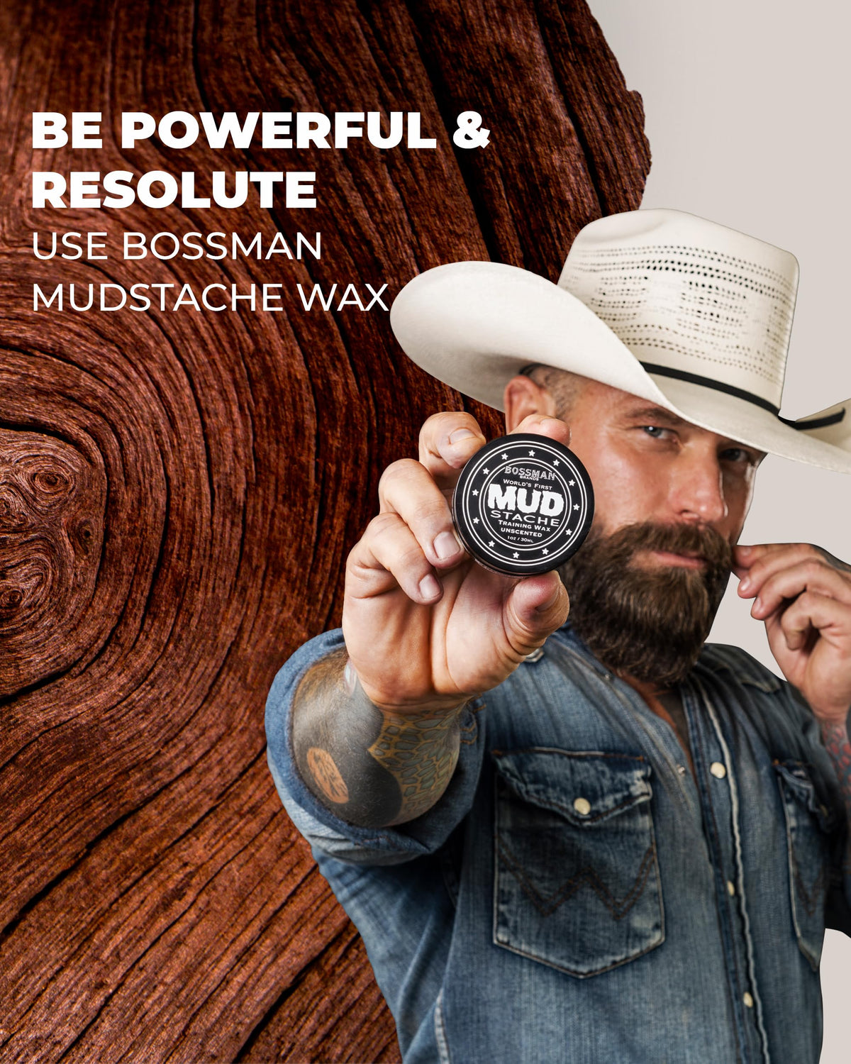 Bossman MUDstache 1 oz next to a coin showing compact travel-friendly size
