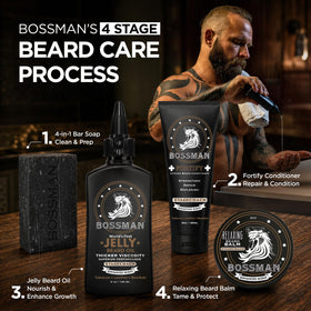 Bossman ingredients display with shea and avocado oils communicating natural nourishment benefit