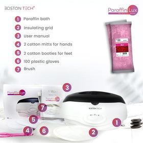 Boston Tech paraffin wax in use with hand dipped, illustrates comfortable home spa moisturizing benefits