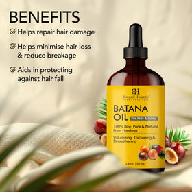 Botanic Hearth label close-up highlighting raw, pure batana oil details