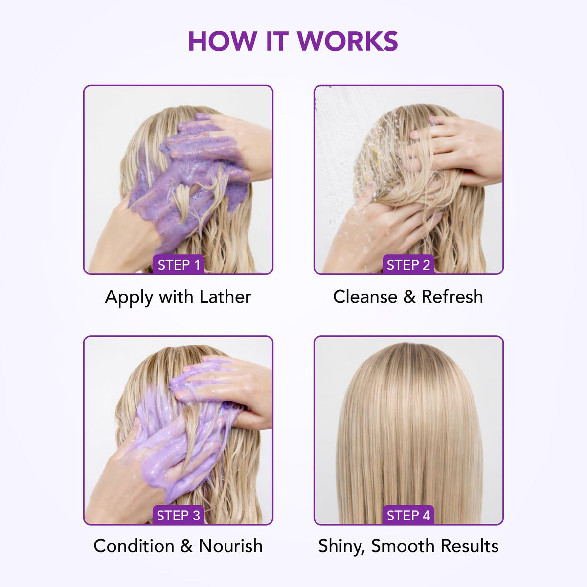 Side-by-side before and after hair shot showing Botanic Hearth toning effect and enhanced cool highlights benefit